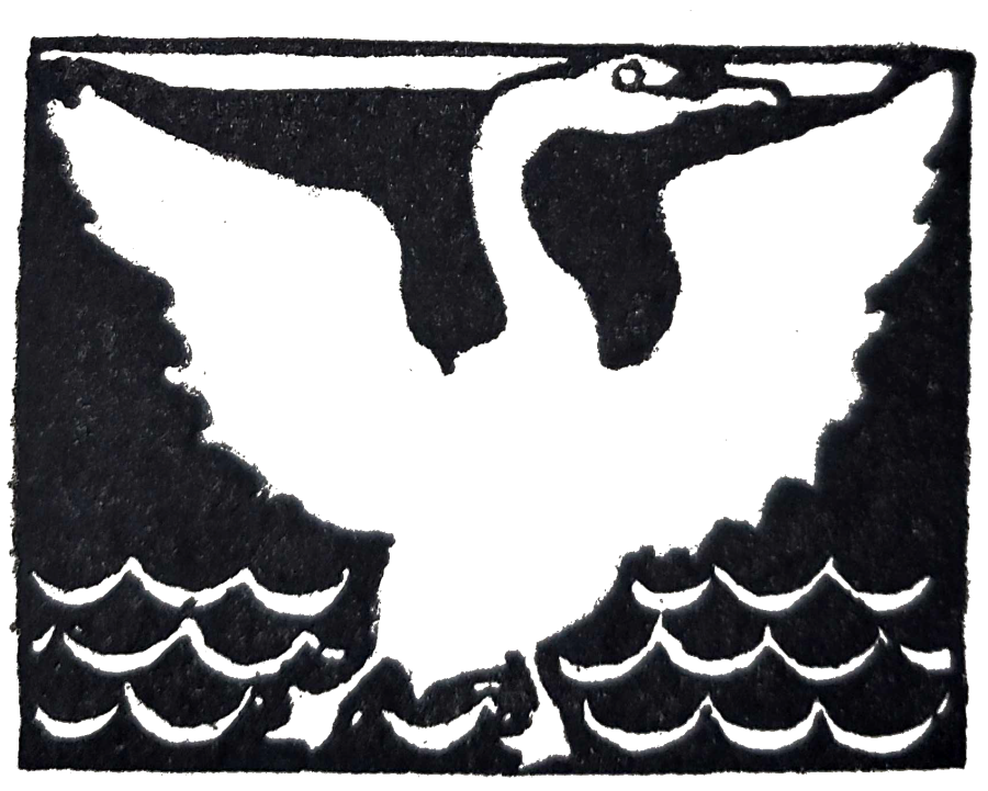 black ink image of swan stretching wings