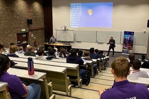 Dr Dave Perkins (Director of Teaching and Learning) and Dr Iestyn Pierce (Head of School) greeting new students