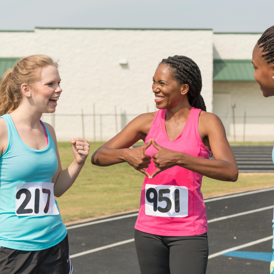 An athlete using sign language to communicate with other athletes