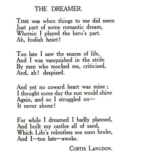RS Thomas poem, The Dreamer published under the nom-de-plume ‘Curtis Langdon’.