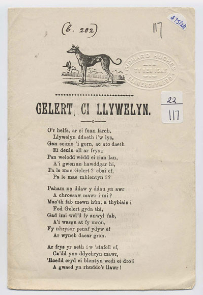 Page from Cerddi Bangor featuring a poem about Gelert