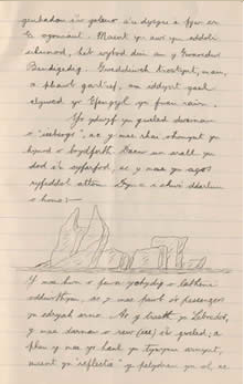 Photo of an extract from IB Jones' journal, 28 September 1905, with a small sketch of an iceberg near Labrador, North America