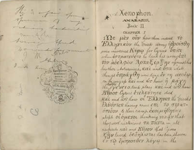 Photo of School exercise book belonging to Sir John Morris-Jones, when he was a pupil at Friars School, Bangor.