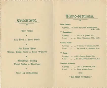 Photo of the Menu of a St. David's Day Lunch at the British Hotel, Bangor, 1921
