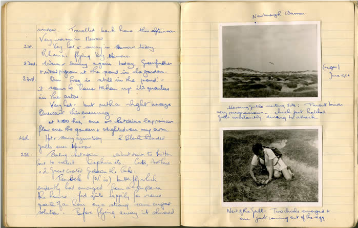 Photo of pages from the Paul Whalley nature diaries