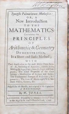 Photo of a page from his volume on arithmetic and geometry published in 1706