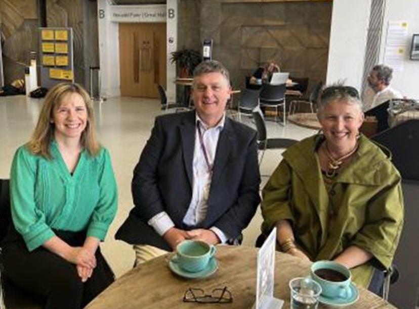 Image of Rhiannon Tudor Edwards and Professor Deb Fitzsimmons with Professor Murray Smith, Professor of Rural Health Economics at Aberystwyth University. 