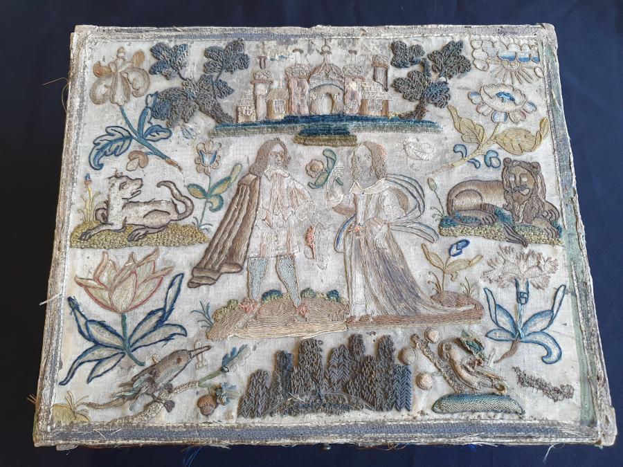 ornately decorated stump-work box
