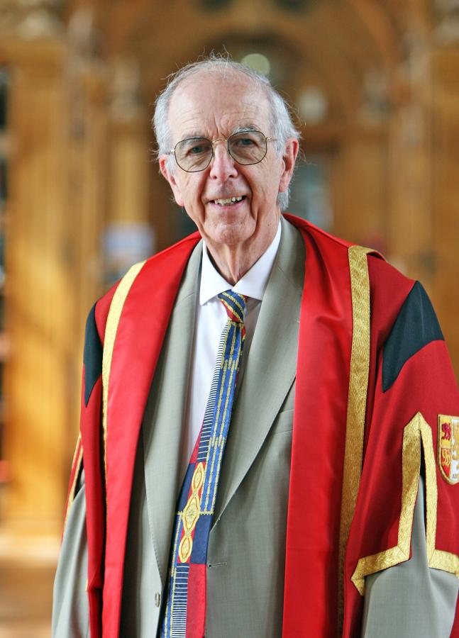 Professor Gareth Ffowc Roberts in Bangor University in graduation gown