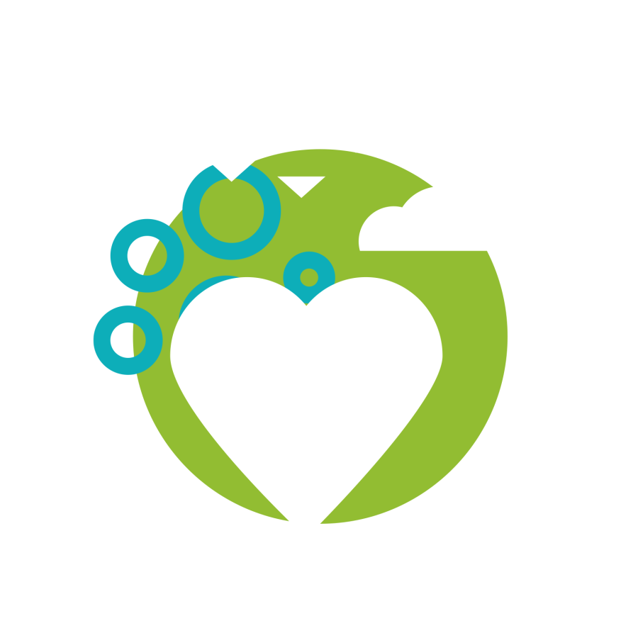 Logo showing a white heart with a green background and patterns