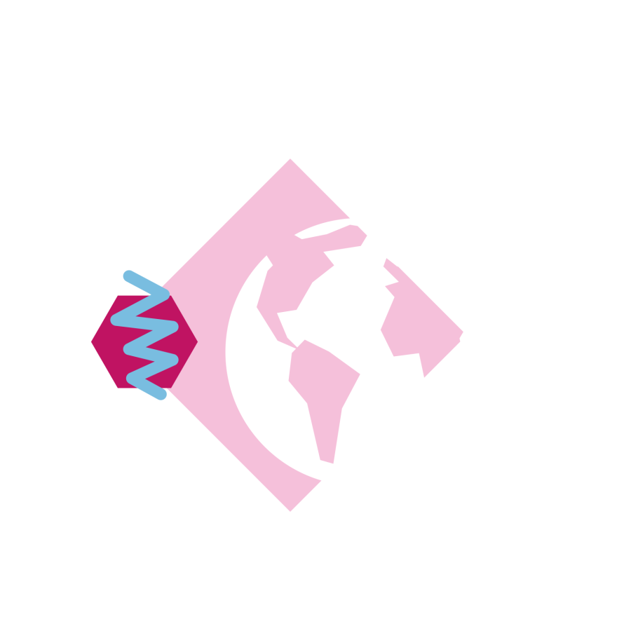 logo showing a white planet with a pink background and patterns