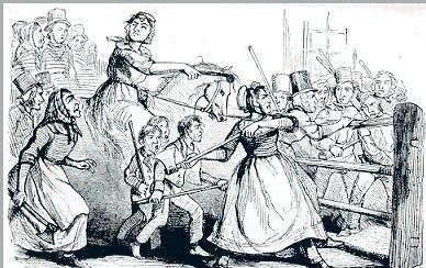 An illustration of Rebeccaites fighting.