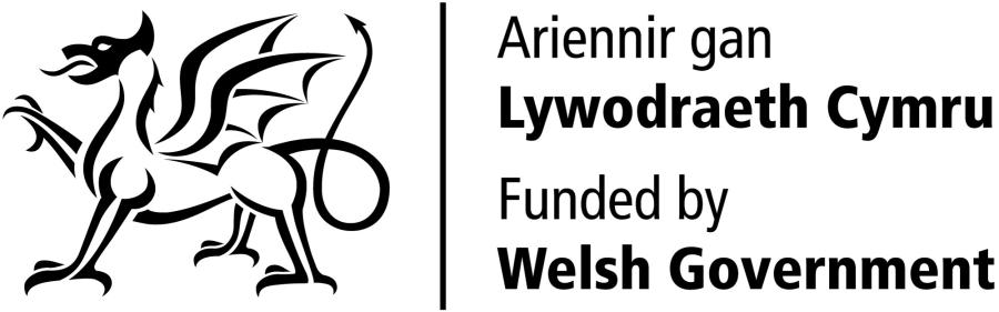 Logo Llywodraeth Cymru a thestun 'Ariennir gan Lywodraeth Cymru'