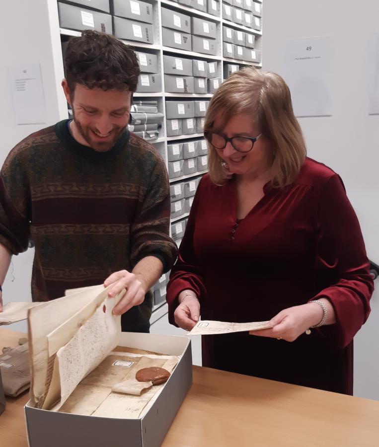 Members of the Bangor University Archives and Special Collections Team searching Bangor University’s strongroom. 