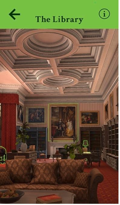 Screenshot of the Margam app showing a digital reconstruction of the Library