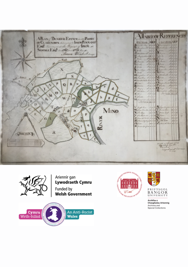Map hanesyddol gyda thabl cyfeirio ar un ochr