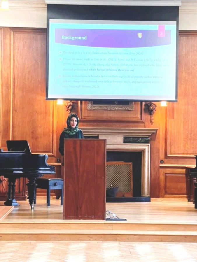 A picture of Khatera Naseri, BBS' doctoral researcher, participating at the International Conference of Business Technology