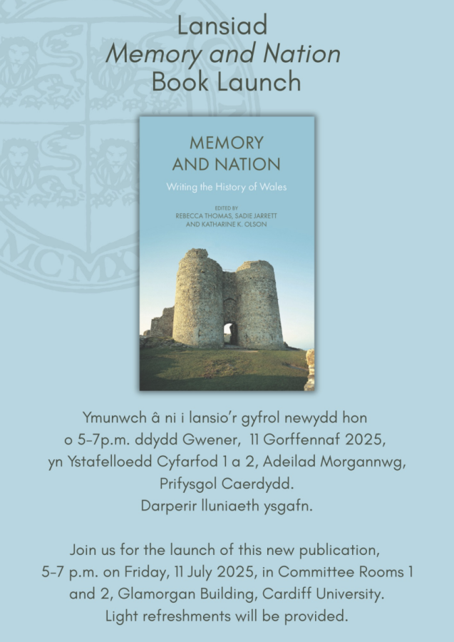 Poster for the book launch. Includes the cover of the book, which features a picture of a castle ruin.