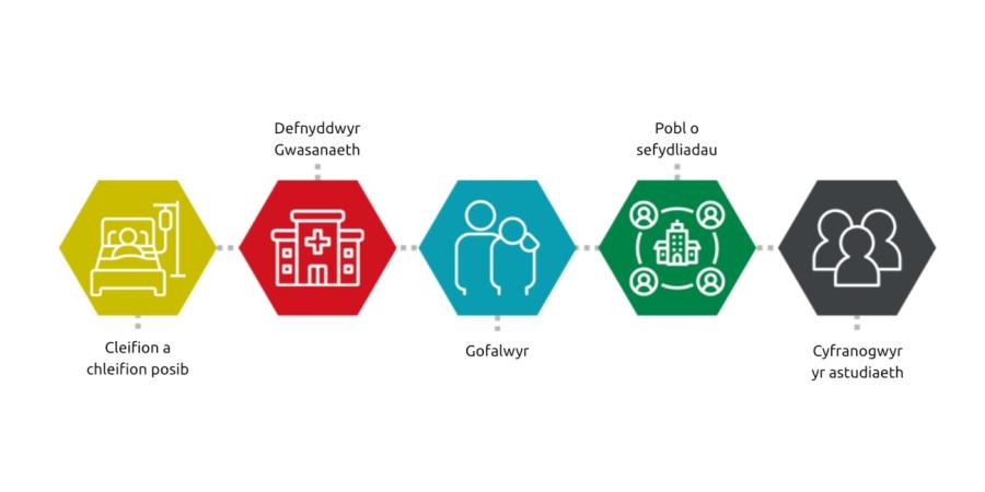 Graffig yn dangos pwy sy'n cael ei gynnwys yn 'Cleifion a'r cyhoedd'