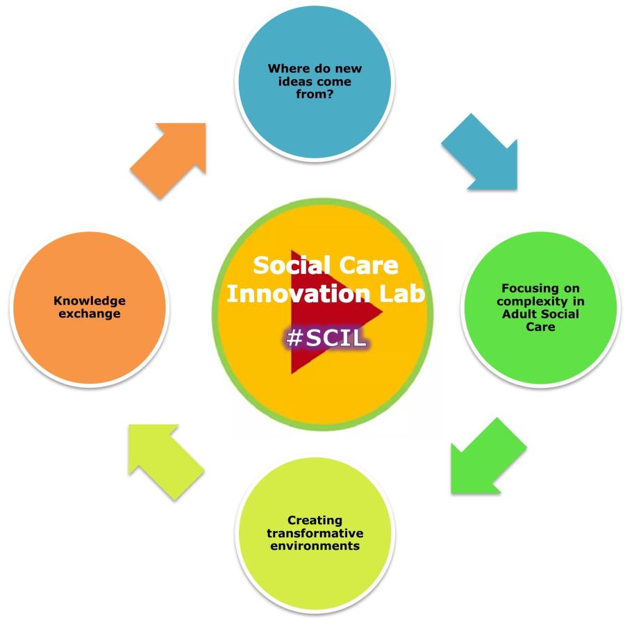 An image depicting the elements of social care innovation lab