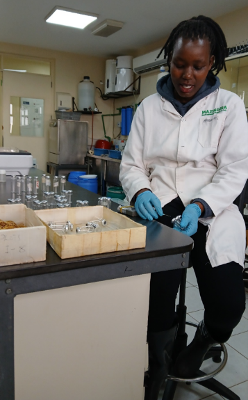 Winnie checking the internal pressure of incubation vials prior to gas transfer for gas chromatography (GC) analysis.