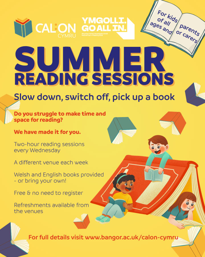 Poster for summer holiday reading sessions by CAL:ON Cymru