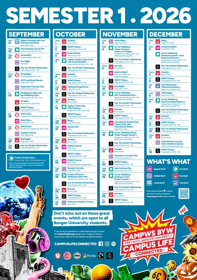 Calendar of events for semester one from Campus Life Connected