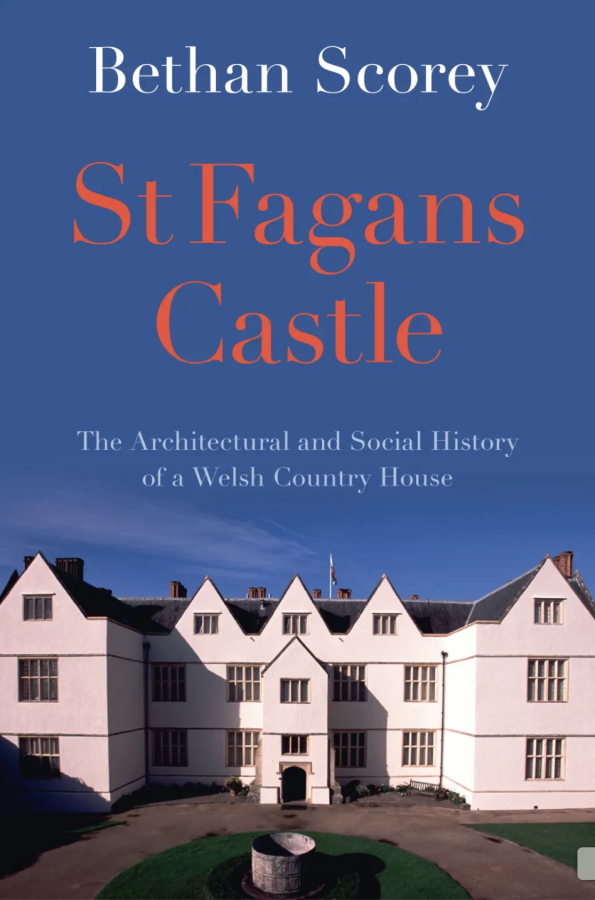 Book cover with blue background and white, multi-gabled mansion at the bottom. Text in red and white. 