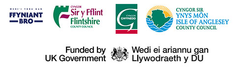 Logo Ffyniant Bro, Cyngor Sir y Fflint, Cyngor Gwynedd, Cyngor Sir Ynys Mon a Llywodraeth y DU